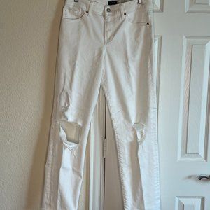 Express Women's Mid-Rise Boyfriend Ankle/Cropped Jeans in Solid White - Size 6